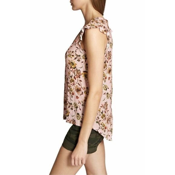 Sanctuary High Low Blouse Top Women's XS Pink White Yellow Floral Flutter-Sleeve - Picture 11 of 11